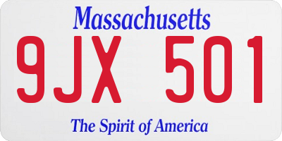 MA license plate 9JX501