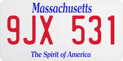 MA license plate 9JX531