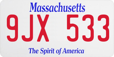 MA license plate 9JX533