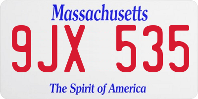MA license plate 9JX535