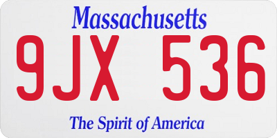 MA license plate 9JX536