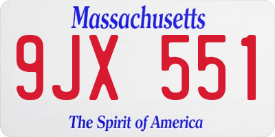 MA license plate 9JX551