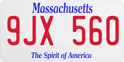 MA license plate 9JX560