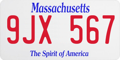 MA license plate 9JX567