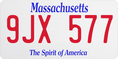MA license plate 9JX577
