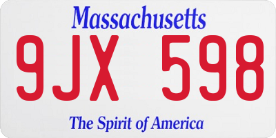 MA license plate 9JX598