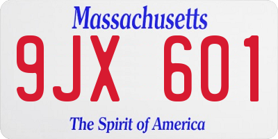 MA license plate 9JX601