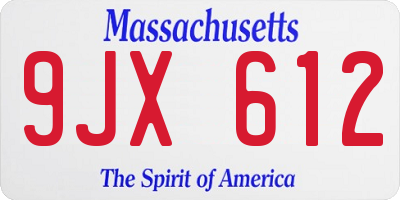 MA license plate 9JX612