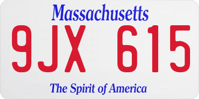 MA license plate 9JX615