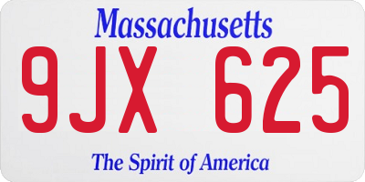 MA license plate 9JX625