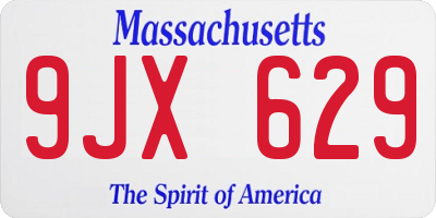 MA license plate 9JX629