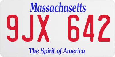 MA license plate 9JX642