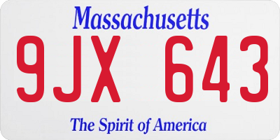 MA license plate 9JX643