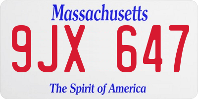 MA license plate 9JX647