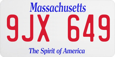 MA license plate 9JX649