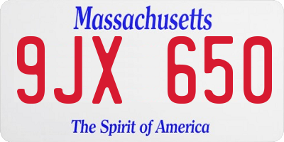 MA license plate 9JX650