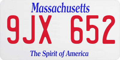 MA license plate 9JX652