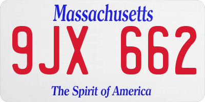 MA license plate 9JX662