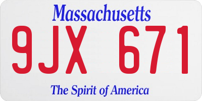 MA license plate 9JX671