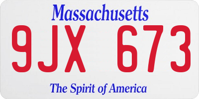MA license plate 9JX673