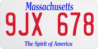 MA license plate 9JX678