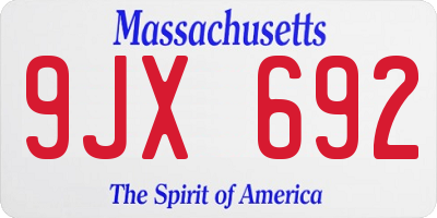 MA license plate 9JX692