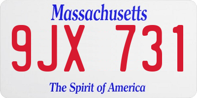 MA license plate 9JX731