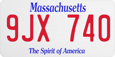 MA license plate 9JX740