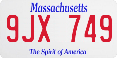MA license plate 9JX749