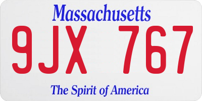 MA license plate 9JX767
