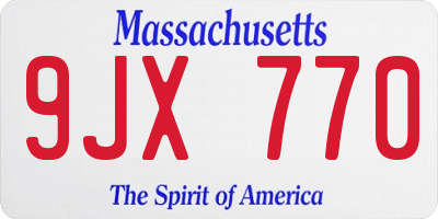 MA license plate 9JX770