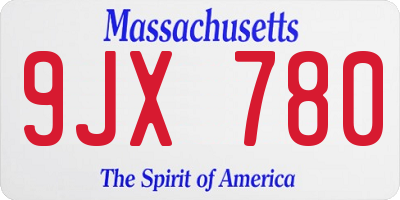MA license plate 9JX780