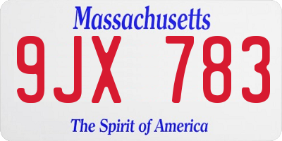 MA license plate 9JX783