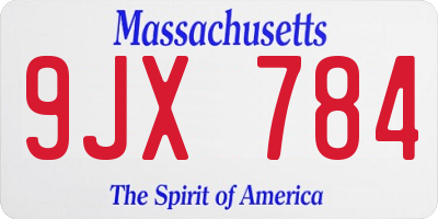 MA license plate 9JX784