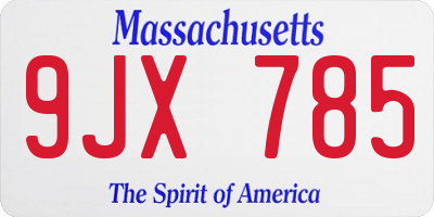 MA license plate 9JX785