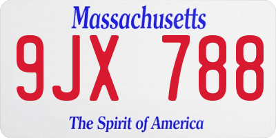 MA license plate 9JX788