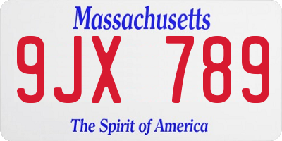 MA license plate 9JX789
