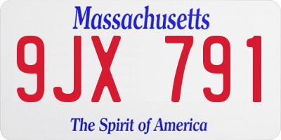 MA license plate 9JX791
