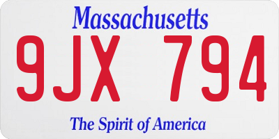 MA license plate 9JX794
