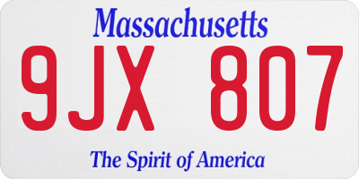 MA license plate 9JX807