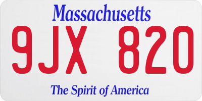 MA license plate 9JX820