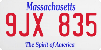 MA license plate 9JX835