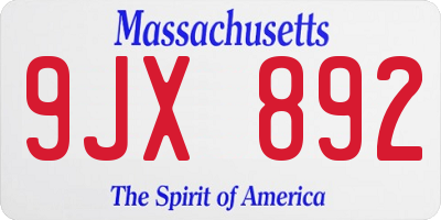 MA license plate 9JX892