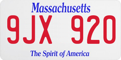 MA license plate 9JX920