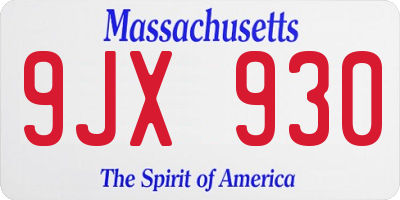 MA license plate 9JX930