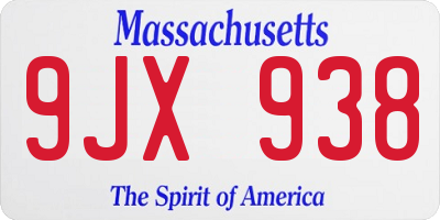 MA license plate 9JX938