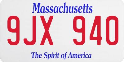 MA license plate 9JX940