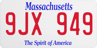 MA license plate 9JX949