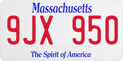 MA license plate 9JX950