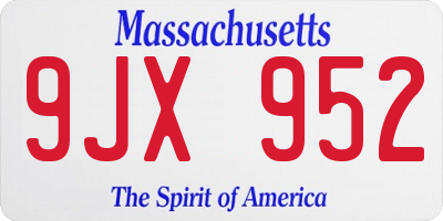 MA license plate 9JX952